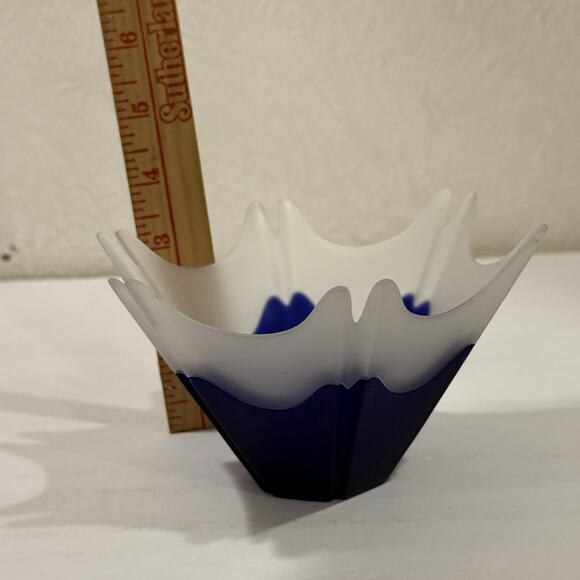 Vintage Retired Cobalt Blue White Frosted Glass Candle Holder Tealight Votive 45 - Picture 5 of 7